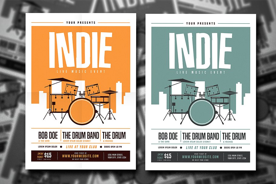 摇滚音乐海报制作模板 Indie Drum Flyer #1