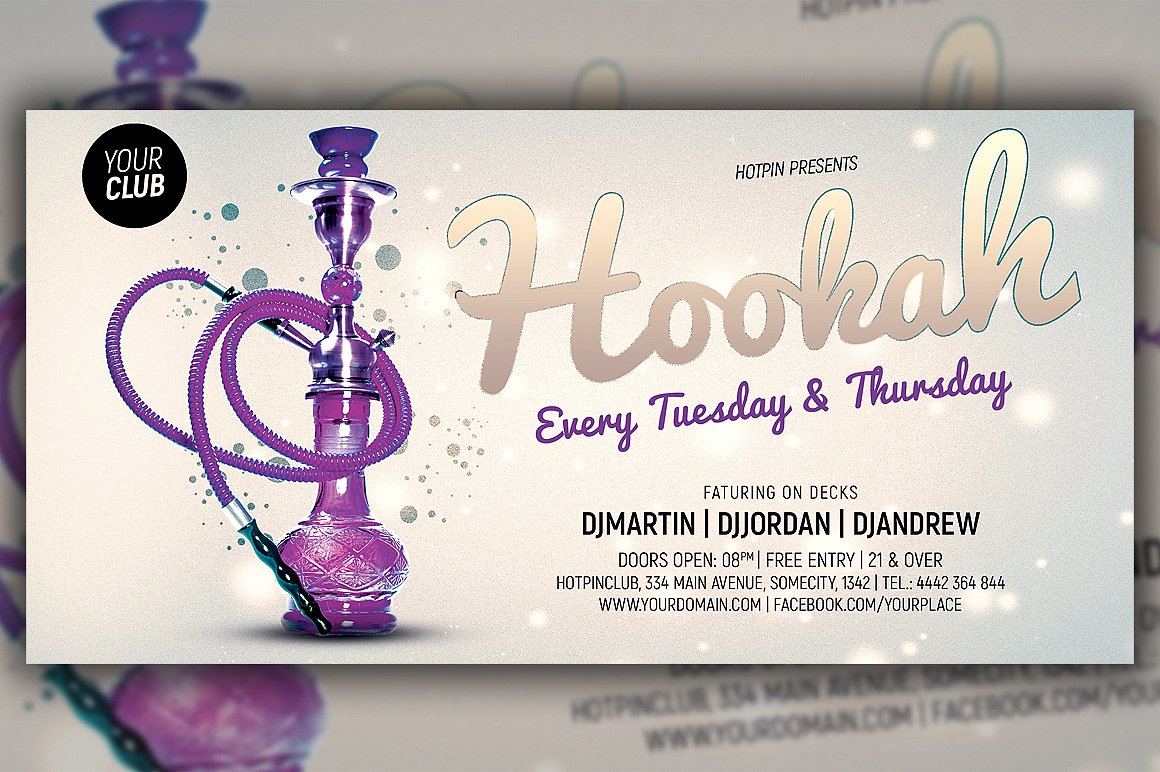 晚会宣传传单设计模板 Hookah Flyer Templa