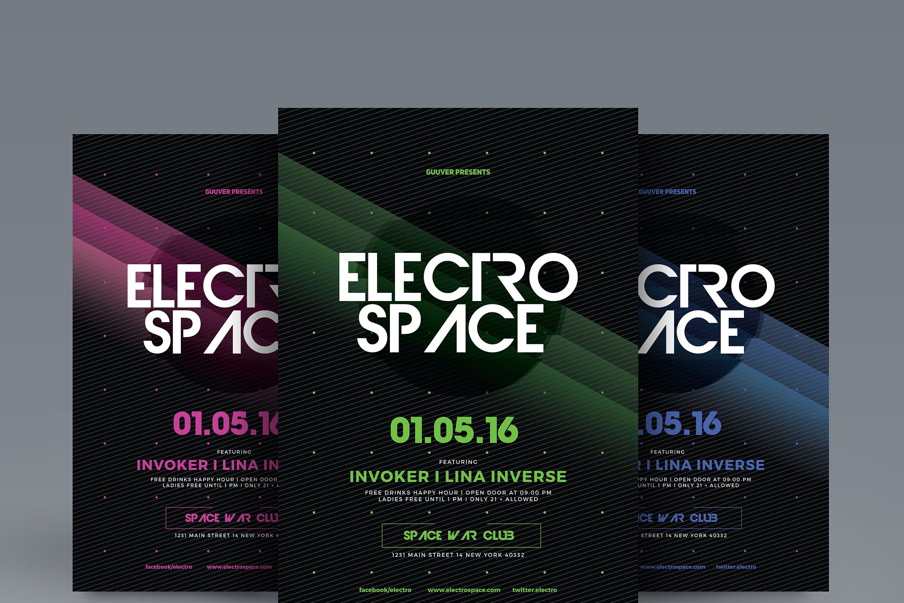 简约酷炫电子音乐海报模板 Electro Space Par