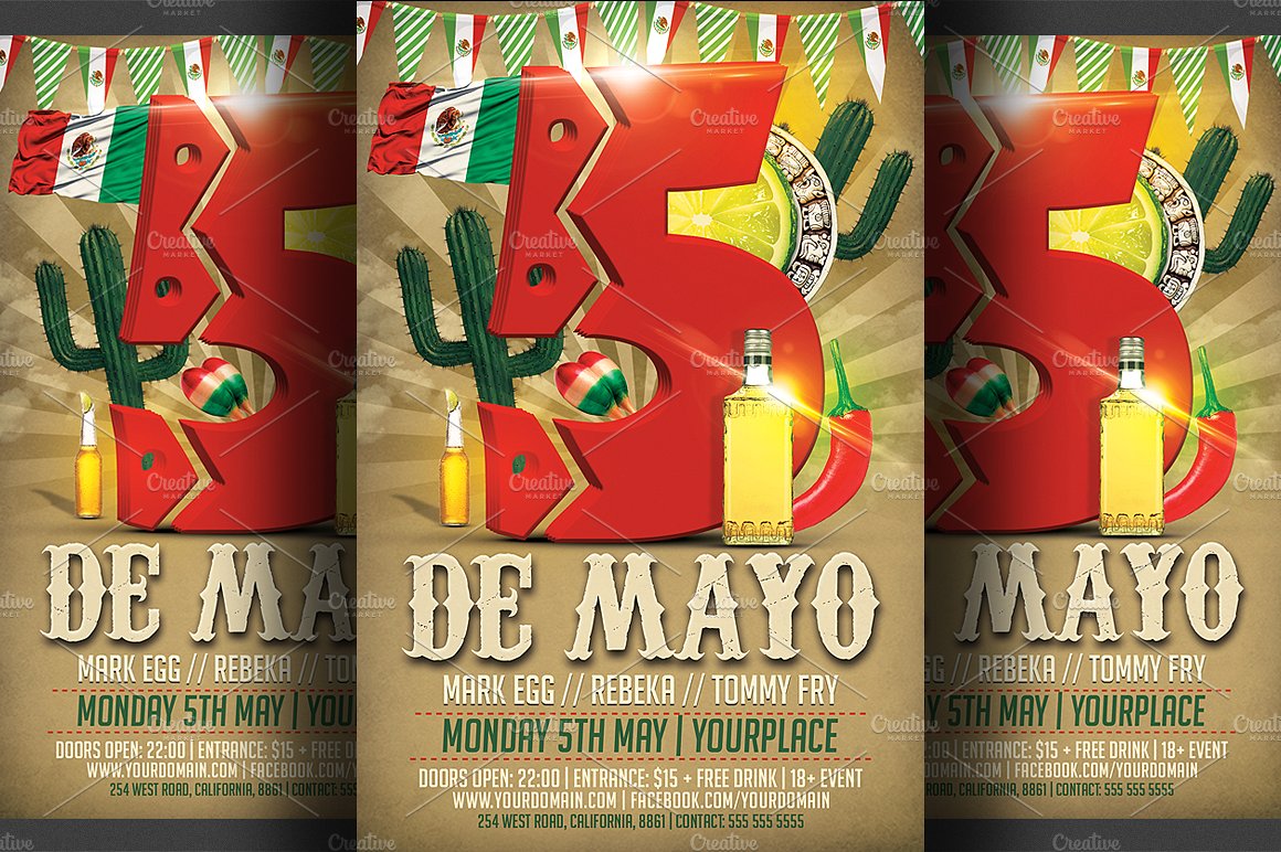 墨西哥节日元素海报模板 Cinco De Mayo Flye