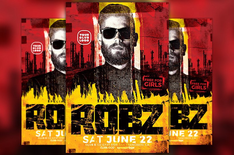 DJ音乐活动人物海报设计模板 DJ Robz Club Pa