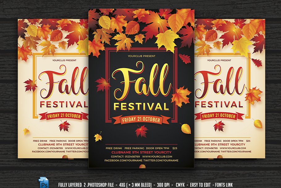 秋季枫叶海报制作模板 Fall Festival Flyer