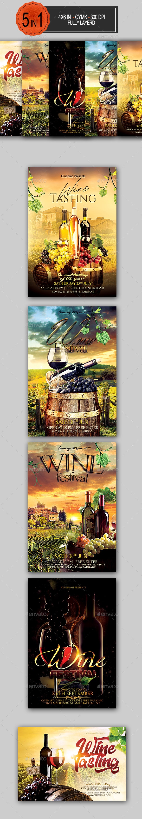 葡萄酒节日活动海报传单设计套装WINE FLYER BUND