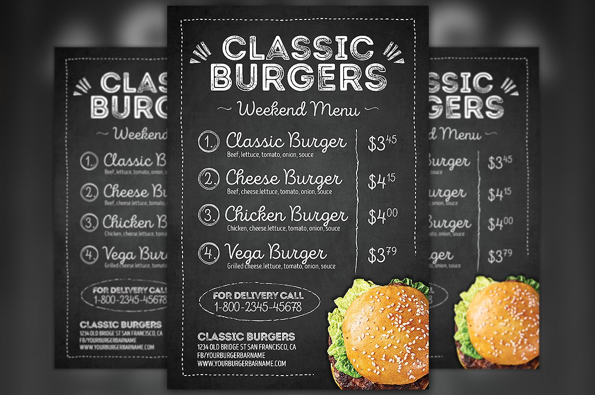 汉堡包菜单传单模板 Hamburger Menu Flyer