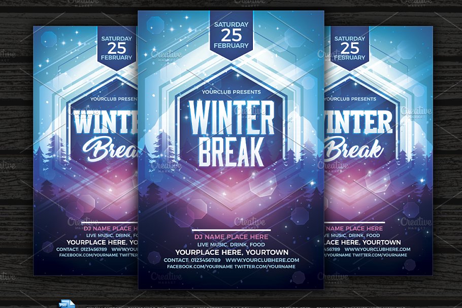 冬季晚会海报设计 Winter Break Flyer #1