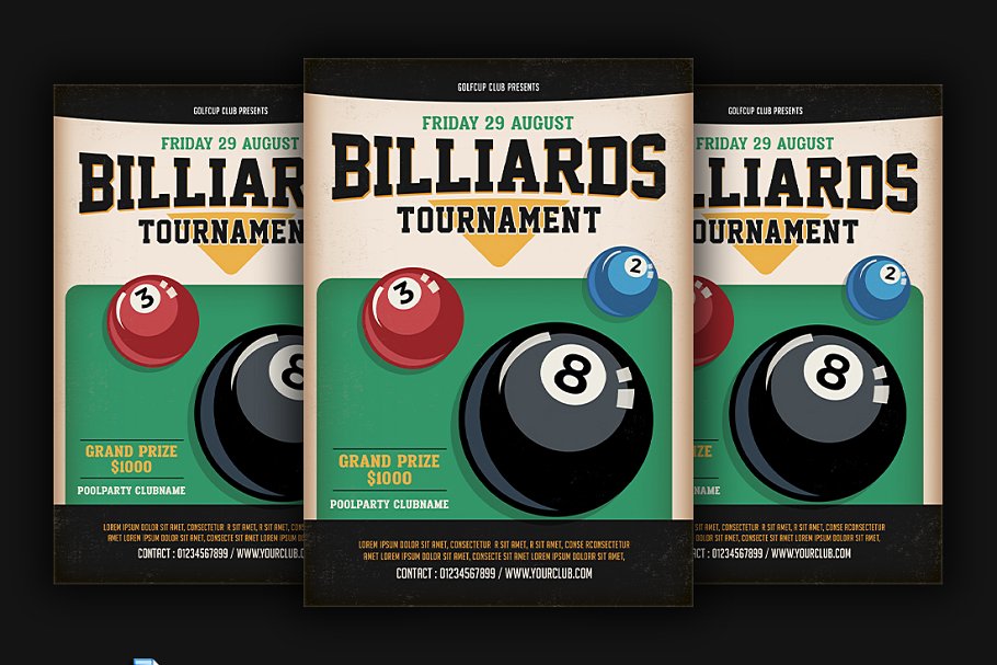 台球竞标赛海报背景 Billiard Tournament