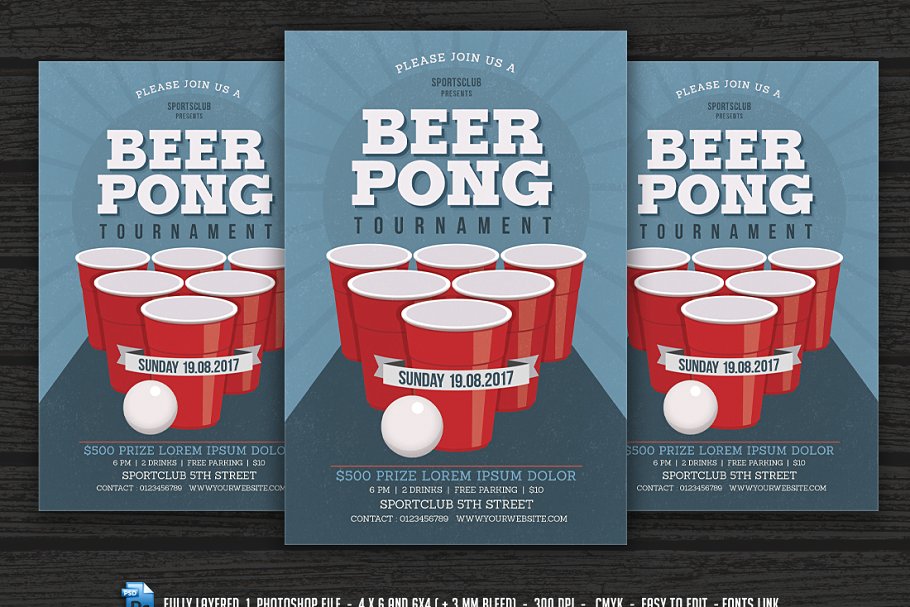 啤酒节个性聚会传单模板 Beer Pong Party Fl