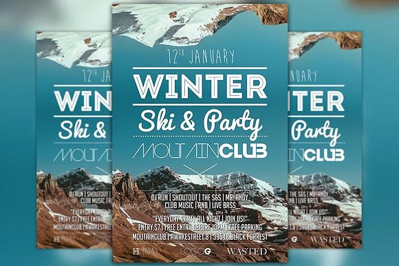 冬季滑雪派对传单模板 Winter Ski Party Fl