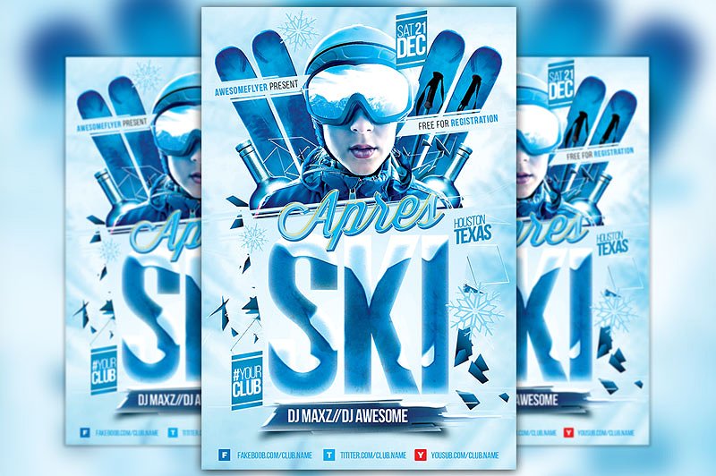 滑雪海报制作模板 Apres Ski Event Flyer