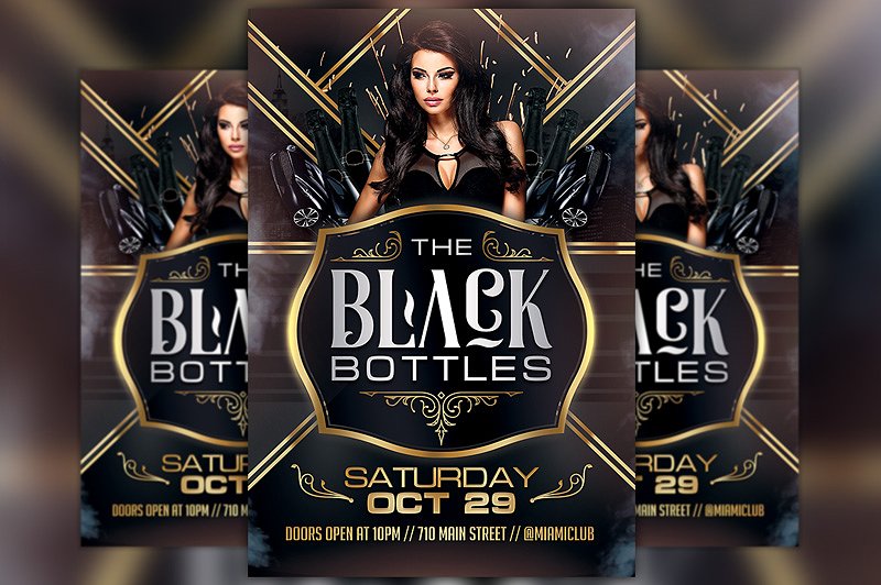 时尚人物派对传单模板 Black Bottles Party