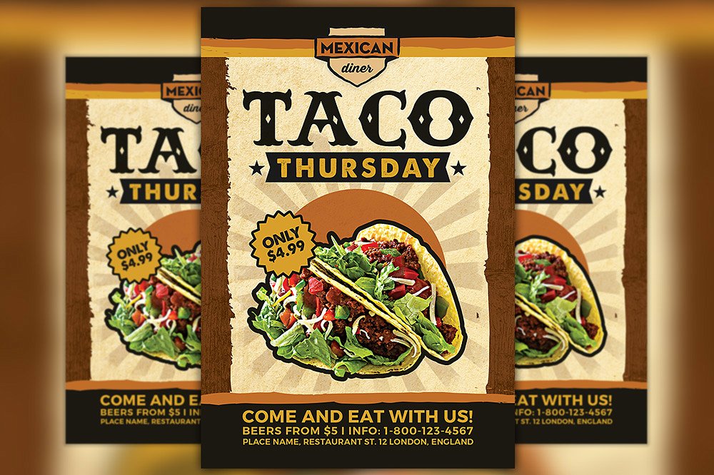 墨西哥美食传单模板 Taco Thursday Flyer