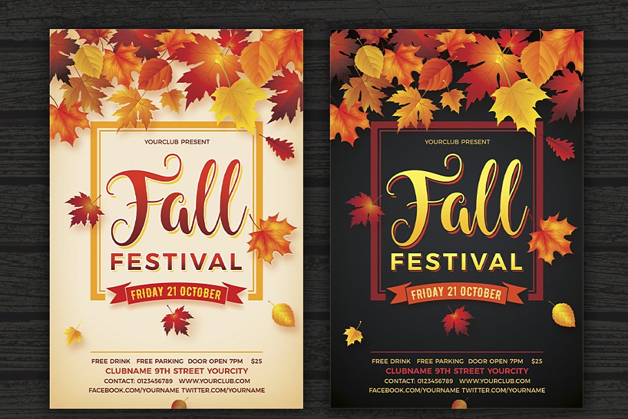秋季枫叶海报制作模板 Fall Festival Flyer