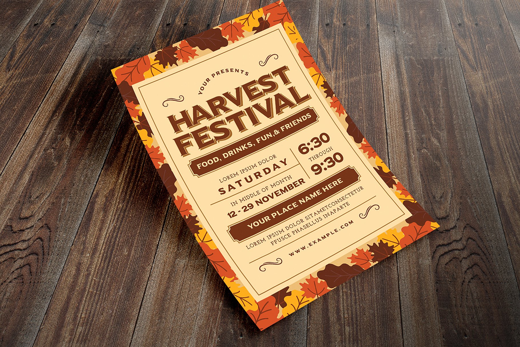 秋季海报设计模板 Harvest Festival Flye