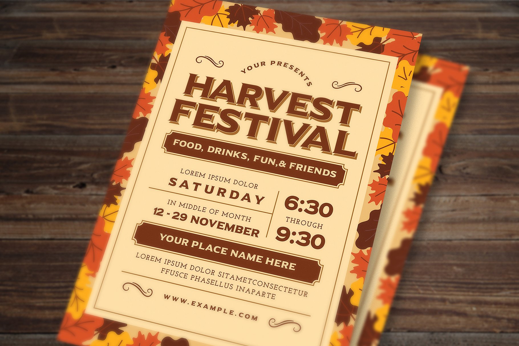 秋季海报设计模板 Harvest Festival Flye