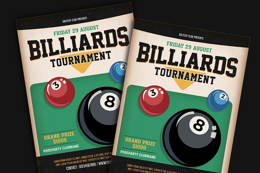 台球竞标赛海报背景 Billiard Tournament