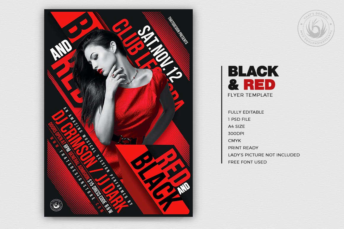 时尚高端震撼的高品质红色黑色配色的宣传单 black-and