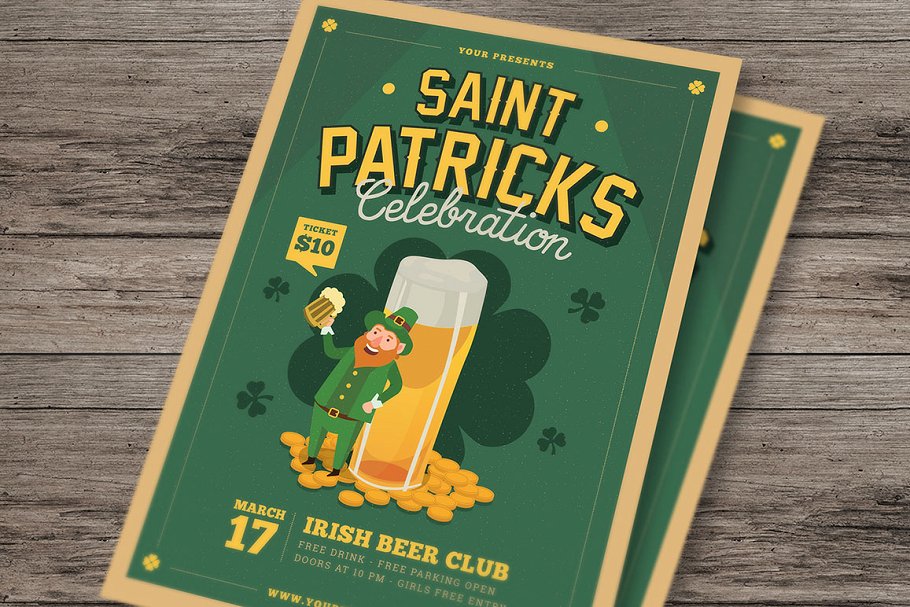 圣帕特里克啤酒活动宣传单模板 St Patrick’s Be