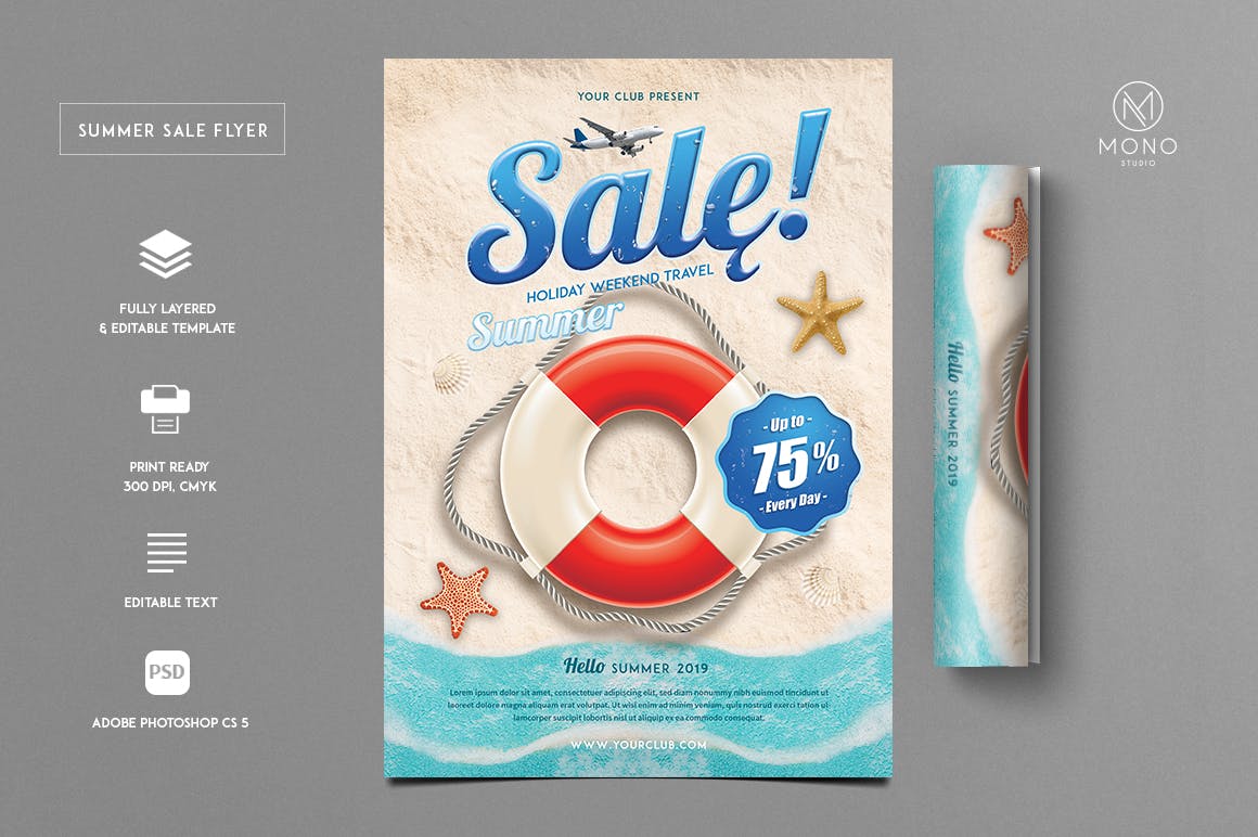 游泳圈创意泳池广告PSD模板下载summer-sale-ho