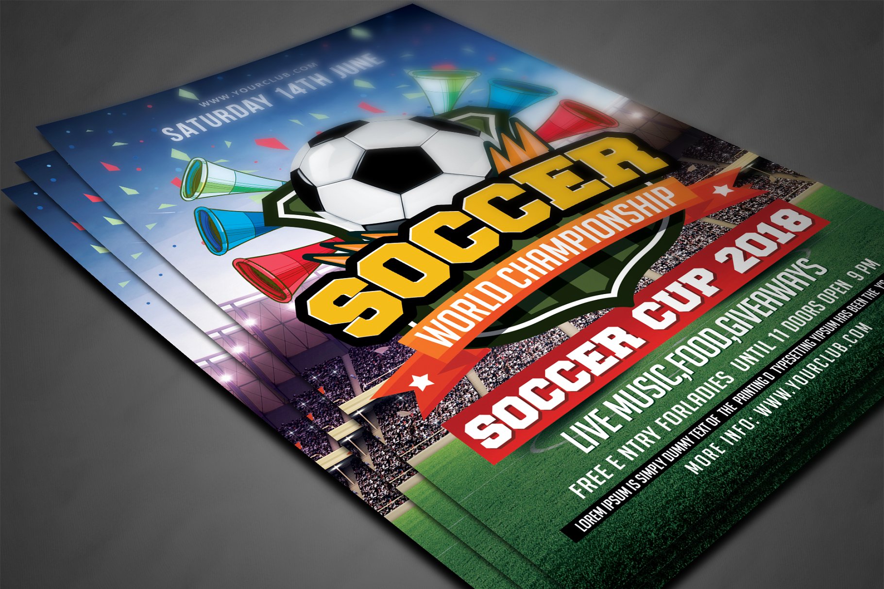 世界足球锦标赛宣传单模板 Soccer World Cham