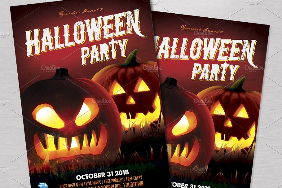万圣节南瓜头海报设计 Halloween Party Fly