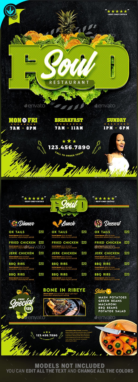 烧烤食物餐厅菜单传单设计模板 Soul Food Resta