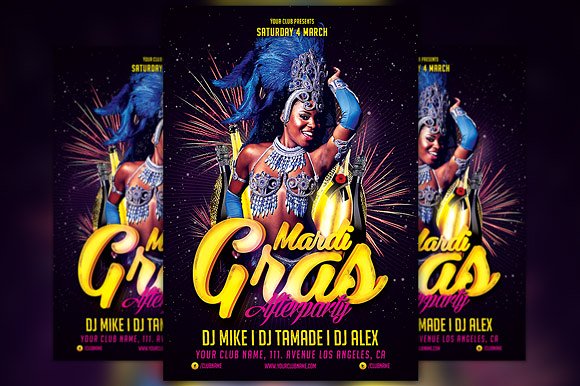 人物演出宣传海报模板 Mardi Gras Afterpar