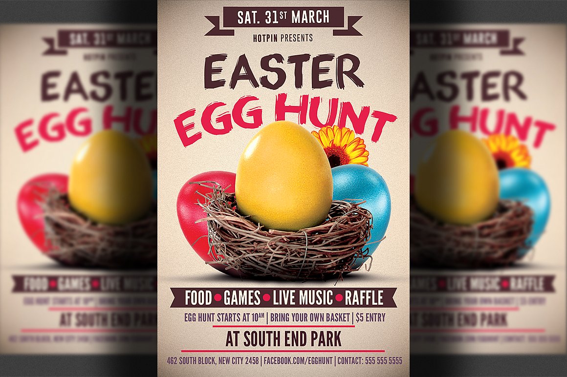 复活节海报设计模板 Easter Egg Hunt Flye