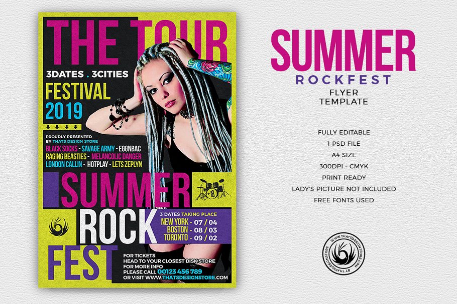 夏季摇滚音乐海报设计模板 Summer Rockfest F