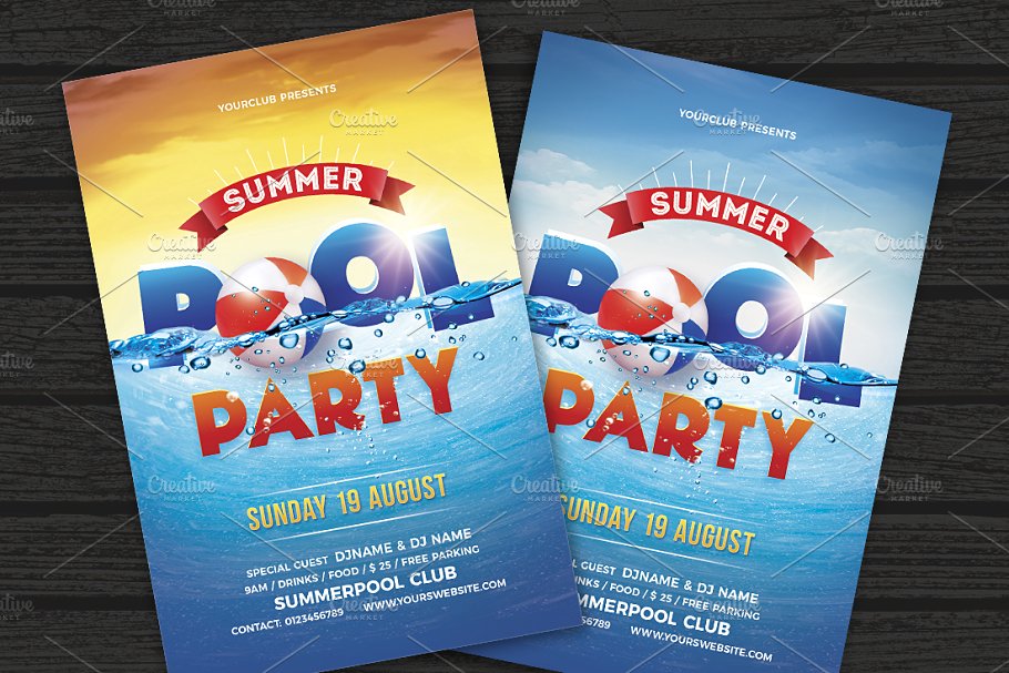 泳池派对沙滩派对宣传单设计 Pool Party  Beac