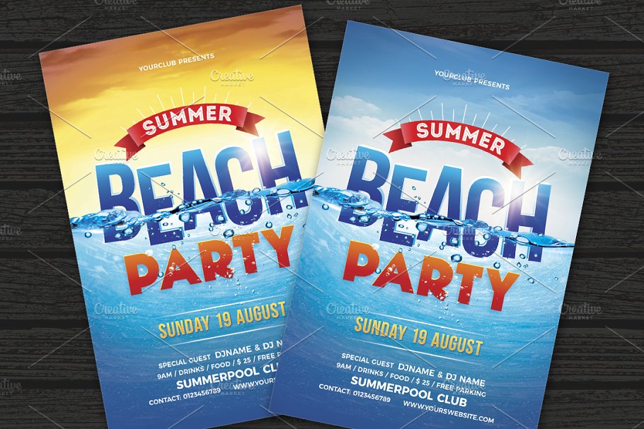 泳池派对沙滩派对宣传单设计 Pool Party Beac