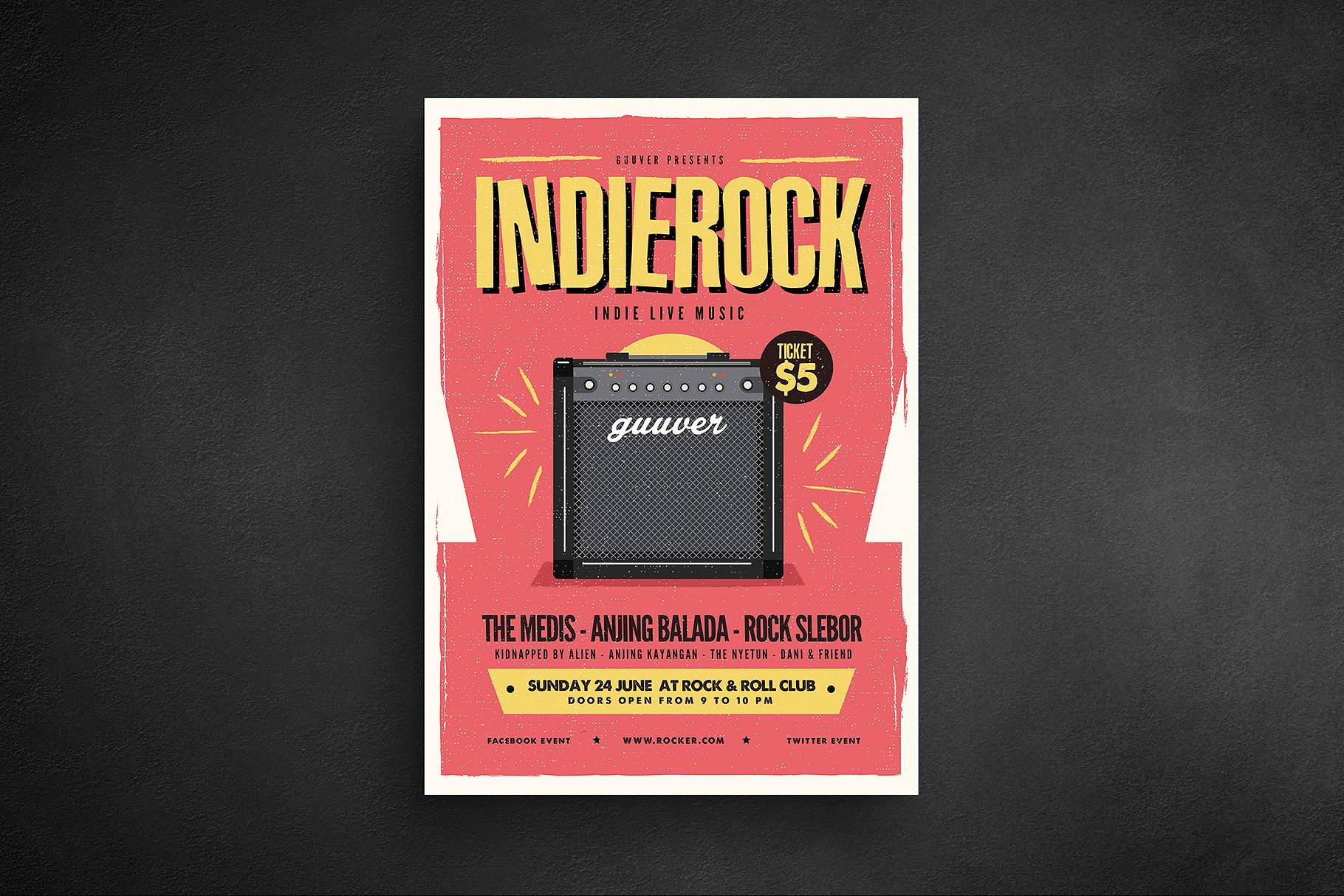 复古摇滚音乐海报设计模板 Indie Rock Flyer