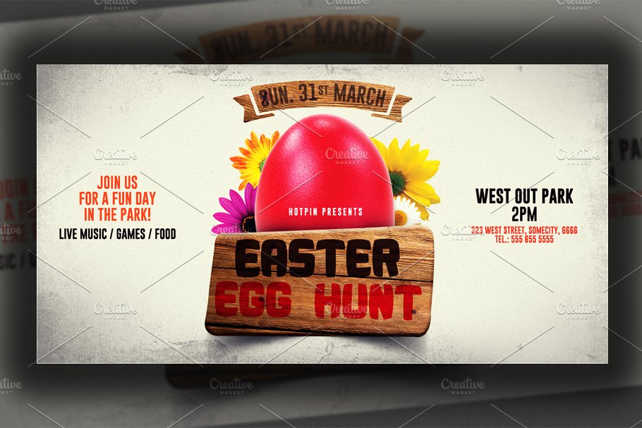 复活节彩蛋传单模板 Easter Egg Hunt Flye