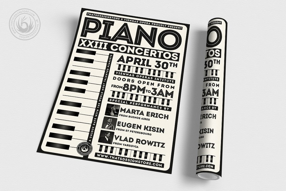 复古钢琴海报制作模板 Piano Concerto Flye