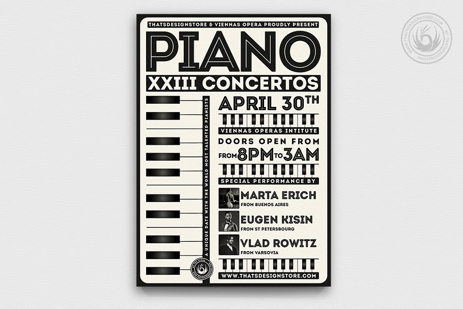 复古钢琴海报制作模板 Piano Concerto Flye