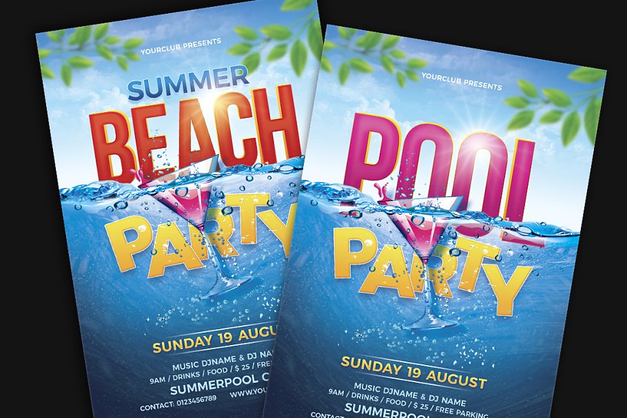 夏季海滩泳池派对海报设计模板 Beach Party Poo