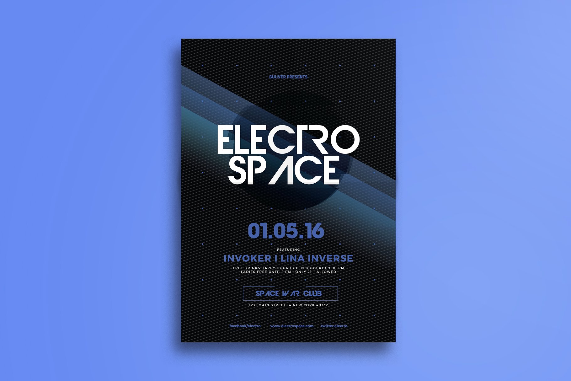 简约酷炫电子音乐海报模板 Electro Space Par