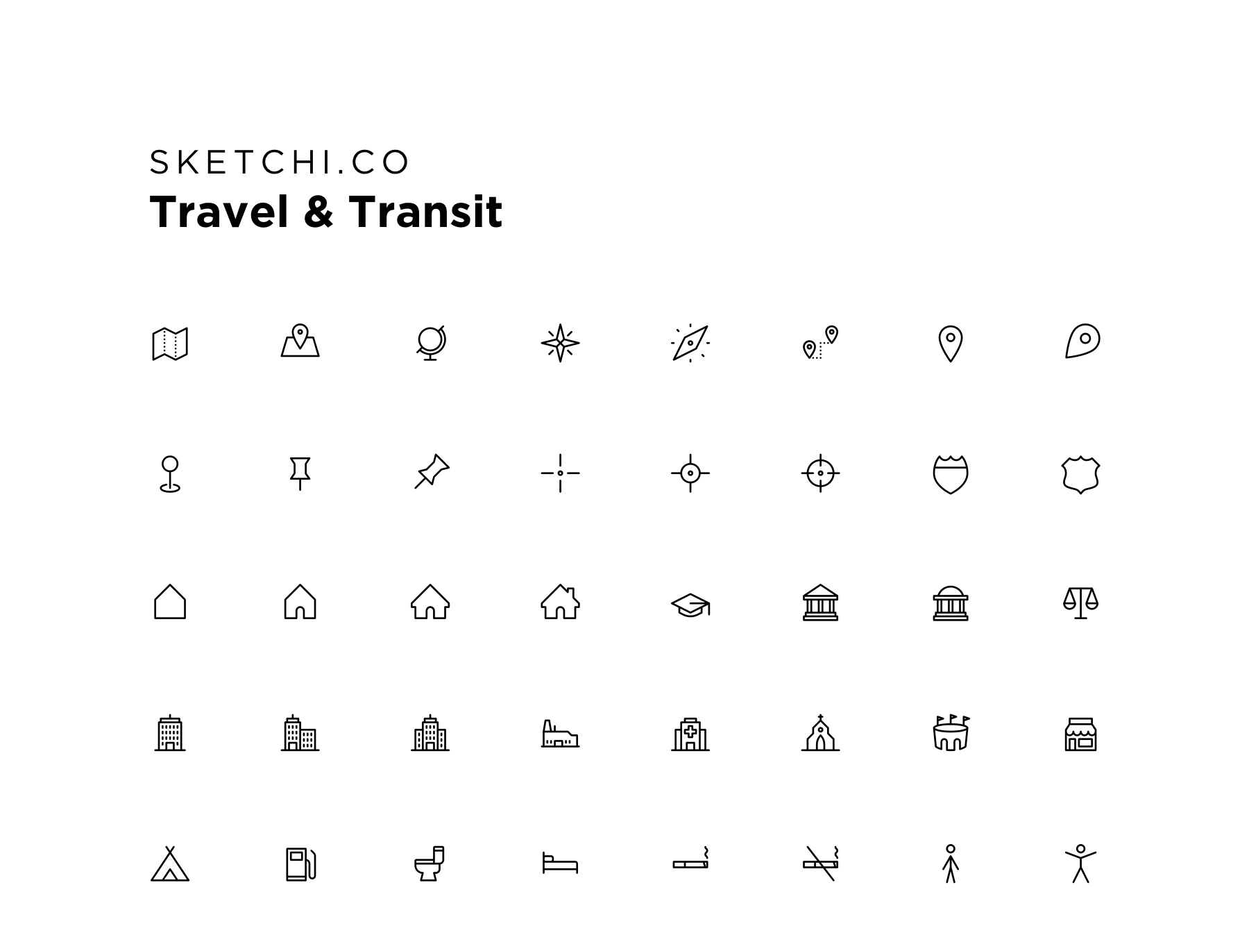 旅行交通相关的图标套装Travel & Transi