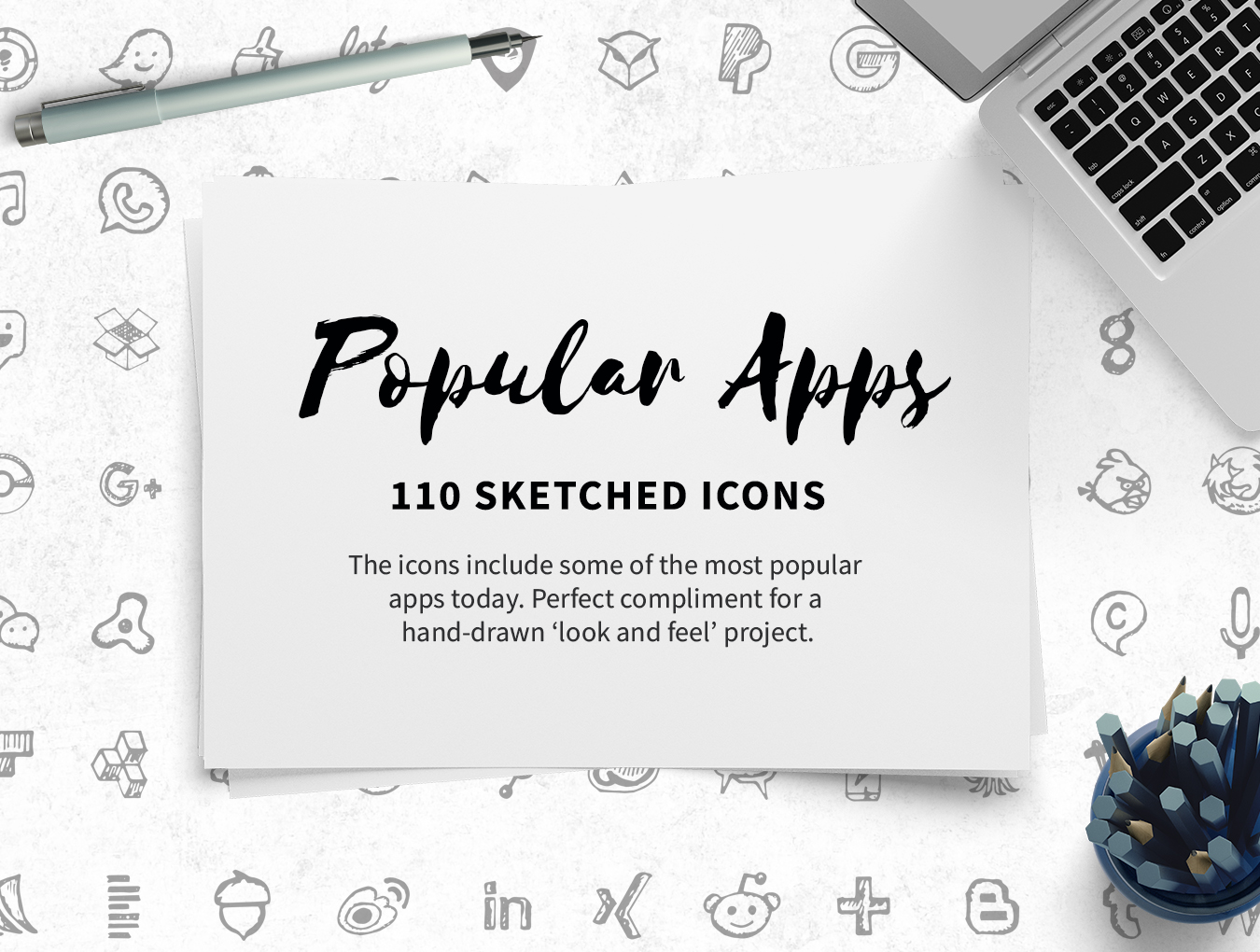 流行的手绘风格图标素材套装Popular Apps Icon