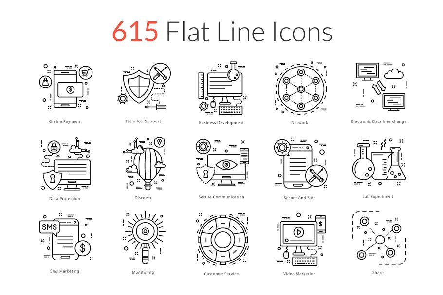 扁平化线型图标 615 Flat Line Icons #1