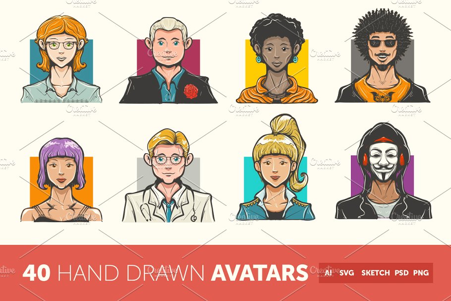 手绘头像图标 Hand Drawn Avatar Icons