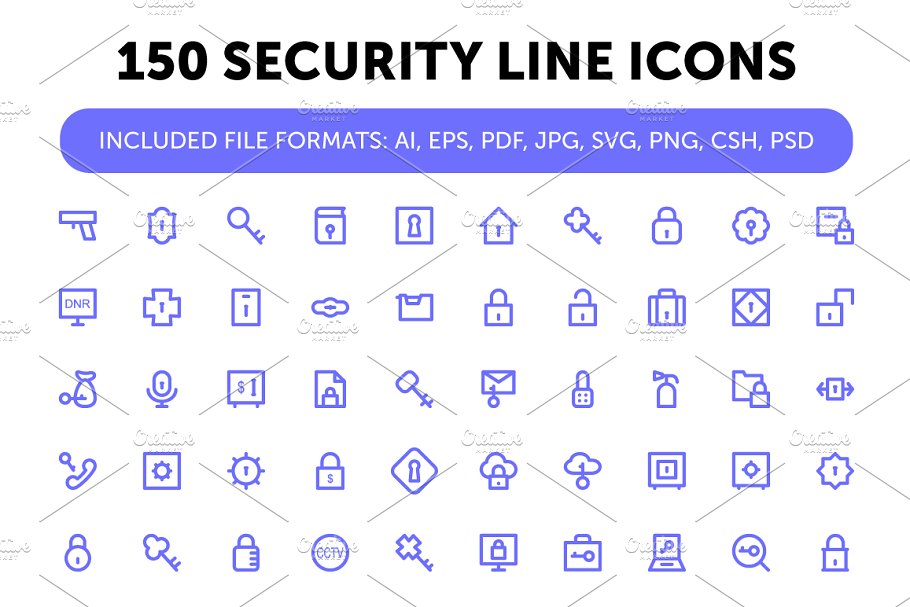 150个安全图标 150 Security Line Ico