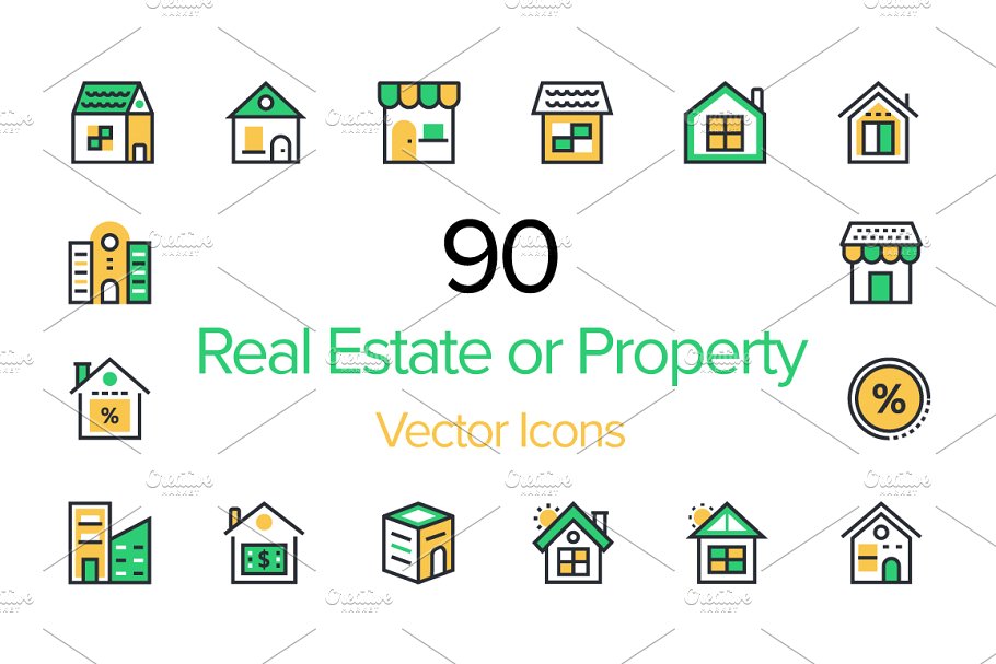 90个房地产或财产图标 90 Real Estate or