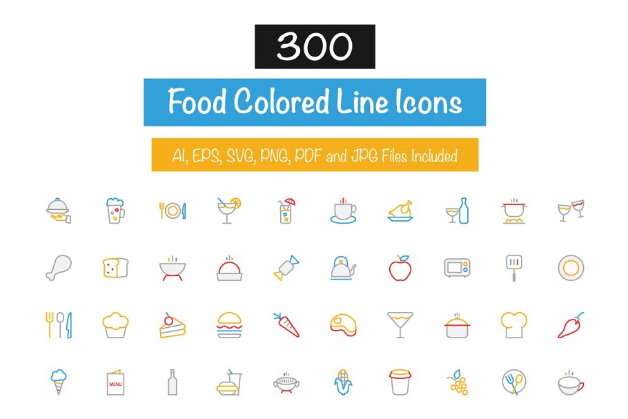 300个食品彩色线型图标 300 Food Colored