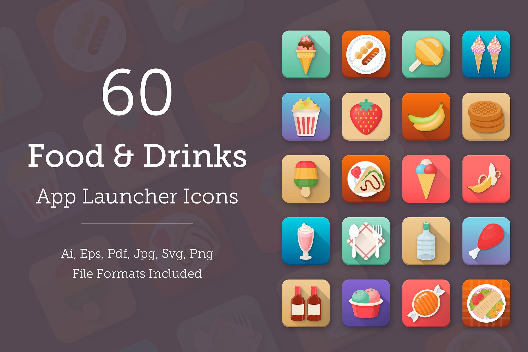 60个食物和饮料应用图标 60 Food and Drink
