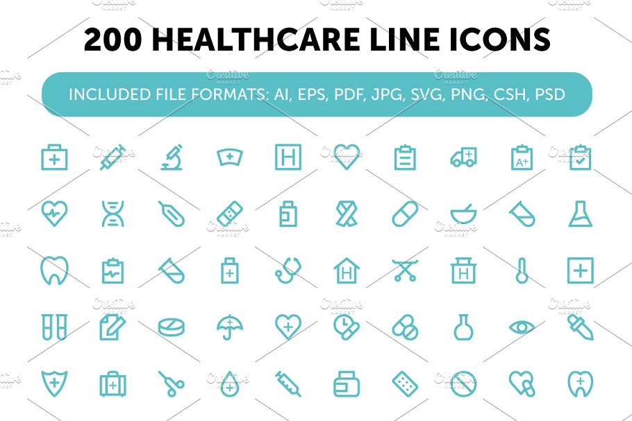 200个健康护理线型图标 200 Healthcare Li
