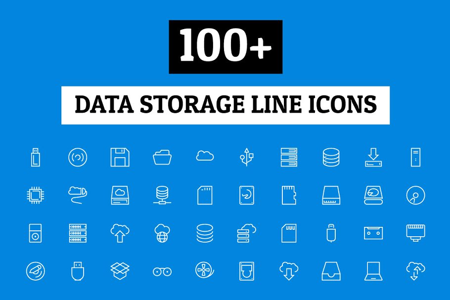 100 数据存储线型图标 100 Data Storage