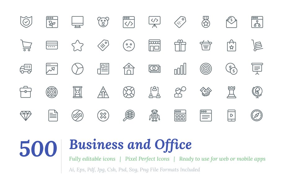 500个商业和办公相关的线型图标 500 Business