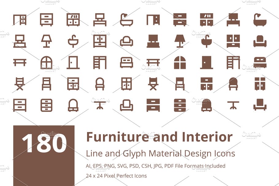180个家具材质设计图标 180 Furniture Mat