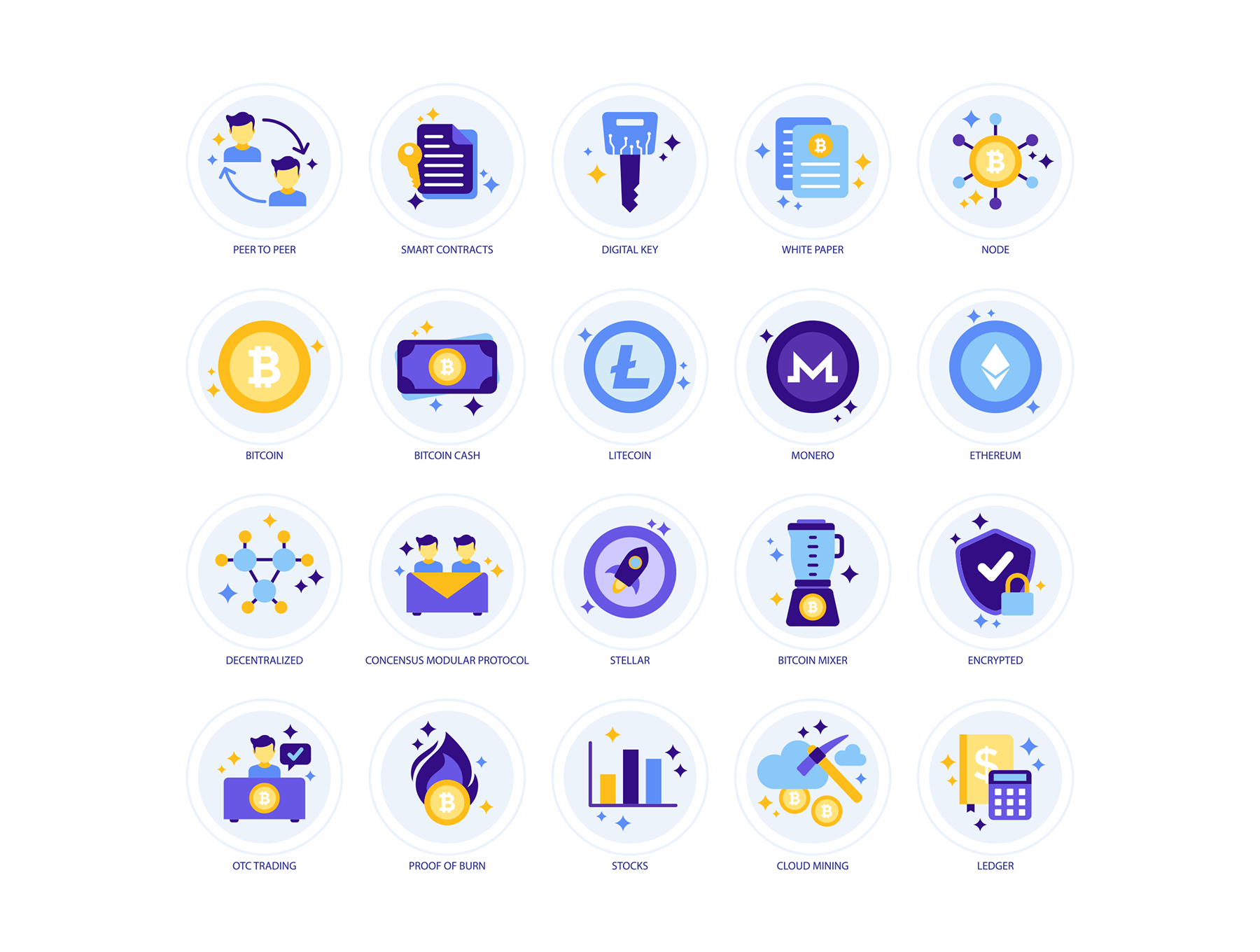 区块链概念图标套装Cryptocurrency Icons