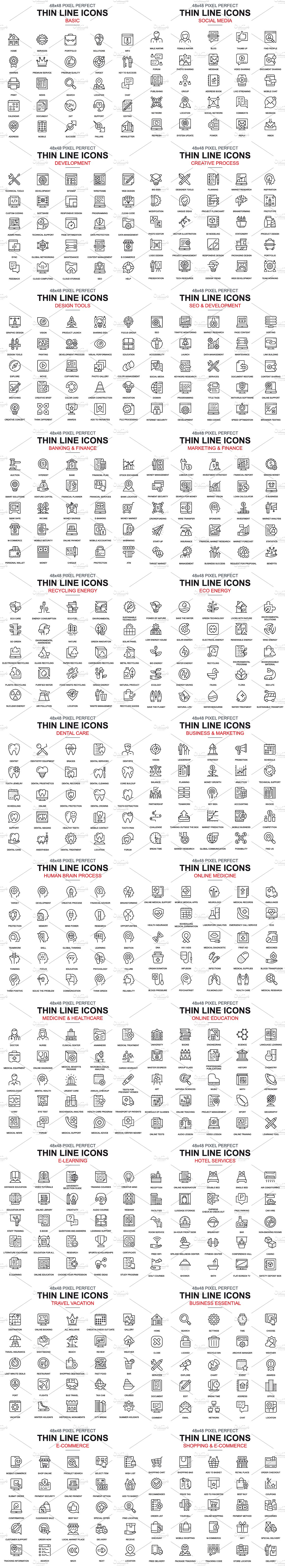 商业细线业务图标 Thin Line Business Ic